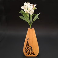 AMADEA Wooden Vase in the Shape of a Round Triangle with a Cut Motif, Solid Wood, Height of 23cm - Vase