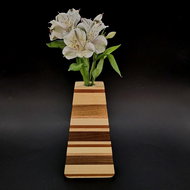 AMADEA Wooden Triangular Vase with Horizontal Stripes, Solid Wood of Four Tree Species, Height 23cm - Vase