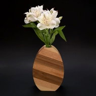 AMADEA Round Wooden Vase with Oblique Stripes, Solid Wood of Four Tree Species, Height of 18cm - Vase