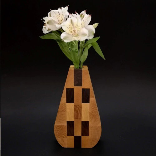 AMADEA Wooden Vase Triangular Mosaic, Solid Wood of Three Tree Species, Height 23cm - Vase - Main image