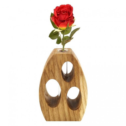 AMADEA Wooden Round Vase with Holes, Solid Wood, Height 12cm - Vase - Main image