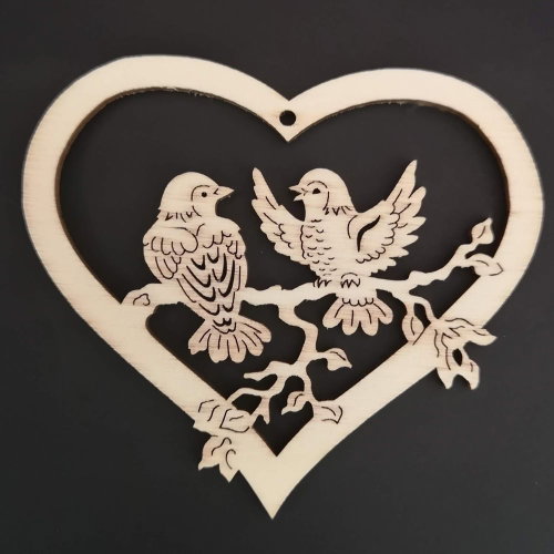 AMADEA Wooden Heart Ornament with Birds 14cm - Christmas Ornaments - Main image