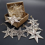 AMADEA Christmas set of wooden decorations - stars of 8 kinds + box - Christmas Ornaments