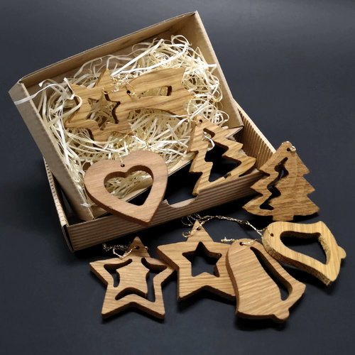AMADEA Christmas set of 8 solid wood ornaments + box - Christmas Ornaments - Main image