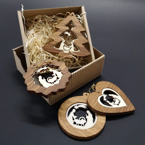 AMADEA Christmas set - wooden decorations - deposit nativity scene - 4 types + box - Christmas Ornaments - Main image