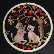 AMADEA Wooden Ornament of a Coloured Cat in a Ring 19cm - Christmas Ornaments