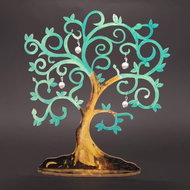 AMADEA Wooden 3D Green Tree with White Ornaments, Height of 20cm - Christmas Ornaments