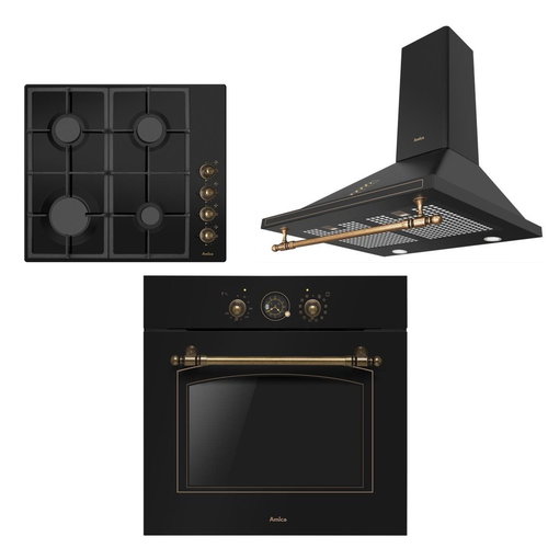 AMICA TR 110 TB + AMICA DRP 6411 ZBB + AMICA SKR 62 AB - Oven, Cooktop & Kitchen Hood Set - Main image