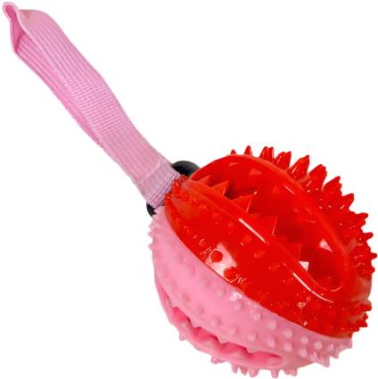 ANNAM Rubber ball for treats with rope 8 cm, red and pink - Dog Toy Ball - Main image