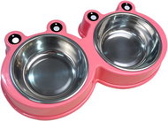 ANNAM Double frog-shaped bowl 11 × 16,5 cm, pink - Dog Bowl