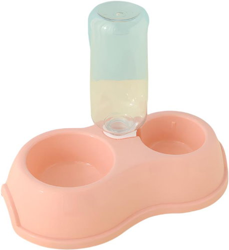 ANNAM Double bowl with water bottle holder 28.5 cm ( without bottle), pink - Dog Bowl - Main image