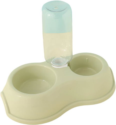 ANNAM Double bowl with water bottle holder 28.5 cm ( without bottle), green - Dog Bowl - Main image