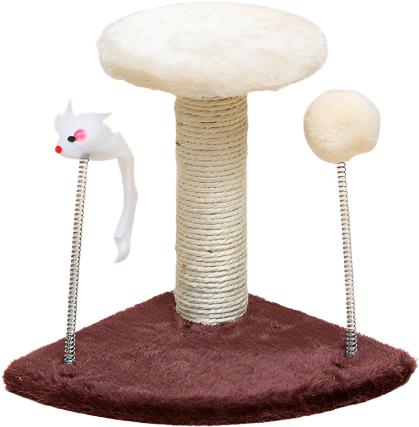 ANNAM Scratching post Corner tower with mouse and pompom for cats 23 cm, brown - Cat Scratcher - Main image