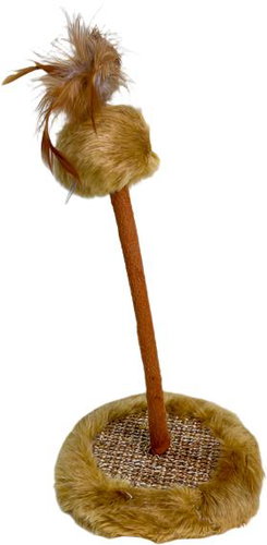 ANNAM Toy with fur ball and feathers for cats 15 × 30 cm, brown - Cat Toy - Main image