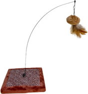 ANNAM Deska s kývajicí koulí a peřím 15 × 15 × 30 cm, hnědá - Hračka pro kočky