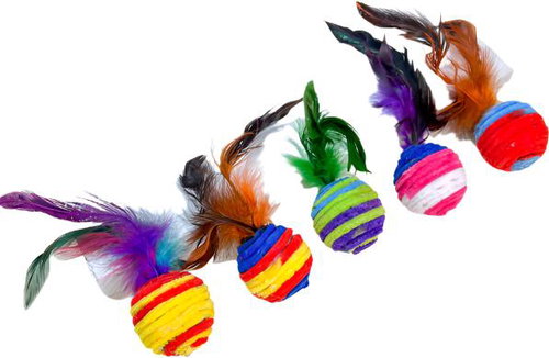 ANNAM Feather ball for cats 5 cm, feathers 18 cm, mix of colours - Cat Toy - Main image