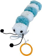 ANNAM Plush caterpillar with bells on a string 15 cm, blue - white - Cat Toy
