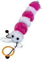 ANNAM Plush caterpillar with bell on a string 15 cm, pink - white - Cat Toy