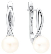 ANNA PERLY Női lógós fülbevaló ródiumozott ezüstből, fehér gyönggyel, modern dizájnban (Ag 925/1000;) - Fülbevaló