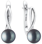 ANNA PERLY Női lógós fülbevaló ródiumozott ezüstből, fekete gyönggyel, modern dizájnban (Ag 925/1000 - Fülbevaló