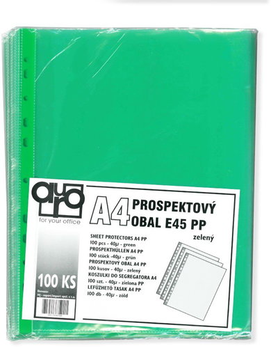 Auro Office E45 Eurofolios A4, 45 µm, PP, green, smooth - 100 pcs - Sheet Potector - Main image