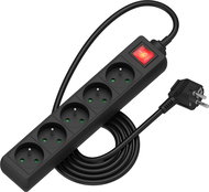 AlzaPower prodlužovací přívod 230V 5 zásuvek vypínač 1.5m černý - Prodlužovací kabel