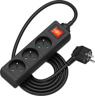 AlzaPower prodlužovací přívod 230V 3 zásuvky vypínač 2m černý - Prodlužovací kabel