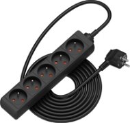 AlzaPower Hosszabbító kábel, 230 V, 5 aljzat, 5 m, fekete - Hosszabbító kábel