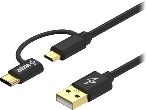 AlzaPower Core 2in1 USB-A to Micro USB/USB-C 1m fekete Fő fotó AlzaPower Core 2in1 USB-A to Micro USB/USB-C 1m fekete - Adatkábel - Fő fotó