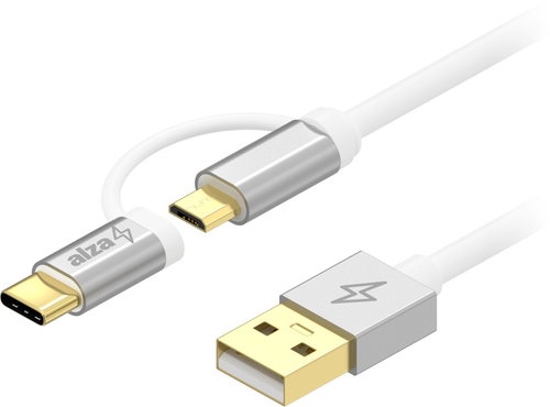 AlzaPower AluCore 2 in1 USB-A to Micro USB/USB-C 0.5m fehér - Adatkábel - Fő fotó