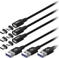 AlzaPower MagCore 2 in 1  USB-C + Micro USB, 5 A, Multipack 3 ks, 1 m čierny - Dátový kábel