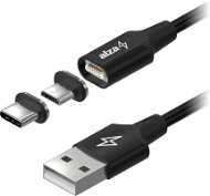 AlzaPower MagCore 2in1 USB-A to Micro USB/USB-C 60W 1m, fekete - Adatkábel