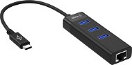 AlzaPower Core USB-C (M) to 3× USB-A (F) + LAN - fekete - USB Hub