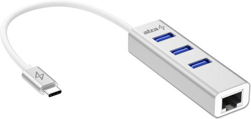 AlzaPower AluCore USB-C (M) na 3× USB-A (F) s LAN strieborná - USB Hub - Hlavný obrázok