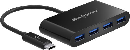 AlzaPower USB hub USB-C (M) na 4× USB-A 3.0 (F) černý - USB Hub - Hlavní obrázek