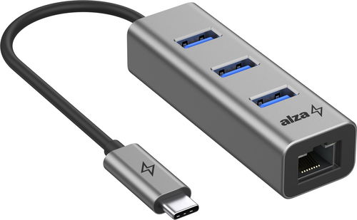 AlzaPower Metal USB-Hub USB-C (M) auf 3× USB-A 3.0 (F) mit RJ45 space grey - USB Hub - Hauptbild