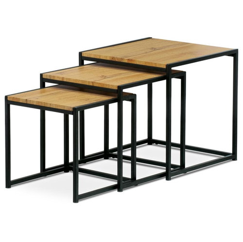 Autronic Set 3 ks odkládacích stolků, MDF, dekor divoký dub, kov, černý lak AF-3003 OAK - Side Table - Main image