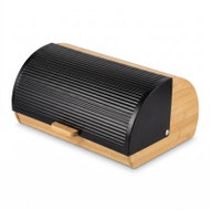 AROMELIO Metal bread bin with a roll-top lid and bamboo base, 39 × 28 × 19 cm - Breadbox