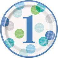 UNIQUE Plates 1st birthday blue with dots 22 cm 8 pcs - Set of Plates