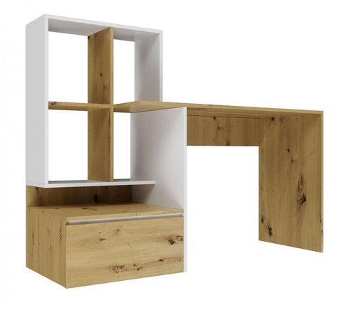 ARTENAT Taco, 145 cm, mit Wand, weiß / Eiche - Schreibtisch - Hauptbild
