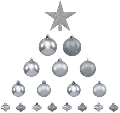 FÉÉRIC LIGHTS AND CHRISTMAS Christmas ornaments - balls with star, silver, 18 pcs - Christmas Ornaments - Main image