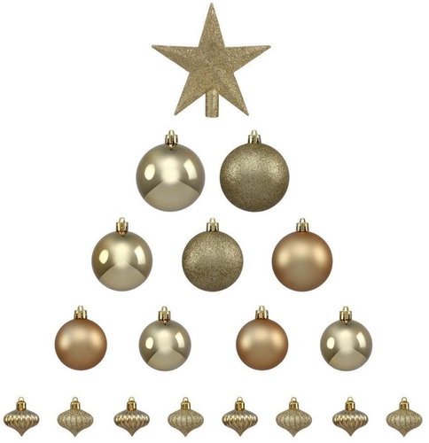 FÉÉRIC LIGHTS AND CHRISTMAS Christmas ornaments - balls with star, gold, 18 pcs - Christmas Ornaments - Main image