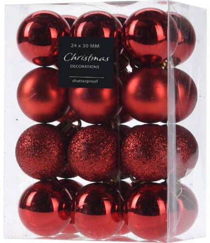 HOME STYLING COLLECTION Christmas ornaments - balls, red, diameter 3 cm, 24 pcs - Christmas Ornaments - Main image