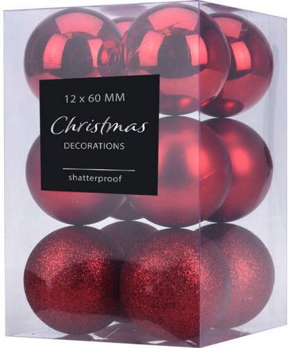 HOME STYLING COLLECTION Christmas ornaments - balls, red, diameter 6 cm, 12 pcs - Christmas Ornaments - Main image