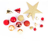 FÉÉRIC LIGHTS AND CHRISTMAS Vánoční ozdoby - koule s hvězdou, zlaté a červené, 44 ks - Vánoční ozdoby