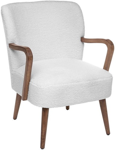 ATMOSPHERA Chiara armchair, bouclé, wooden armrests, white - Armchair - Main image