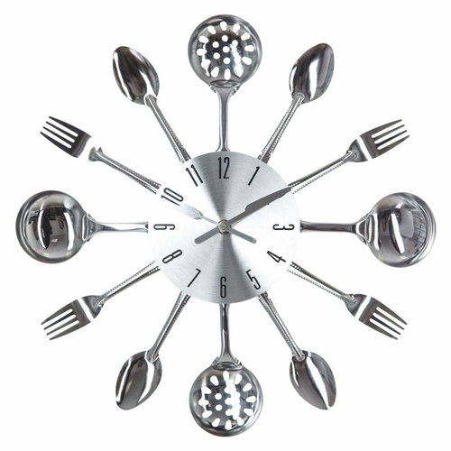Atmosphera Nástěnné hodiny do kuchyně s příbory, stříbrné - Wall Clock - Main image