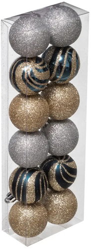 Atmosphera Silver multi-coloured Christmas ornaments with different finishes, diameter 4 cm, 12 pcs - Christmas Ornaments - Main image