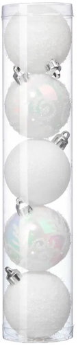 Atmosphera Christmas decorations with different finishes, diameter 5 cm, 5 pcs, white - Christmas Ornaments - Main image