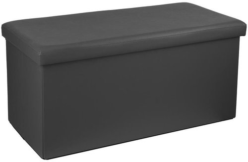 Atmosphera Large pouf with storage in dark grey, smooth eco-leather pouf, hallway pouf - Ottoman - Main image